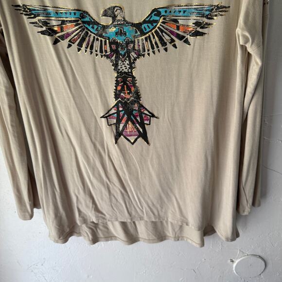 Rock 47 by Wrangler Long Sleeve Top L‎ Thunderbird Aztec Graphic Bling Western - Picture 3 of 8